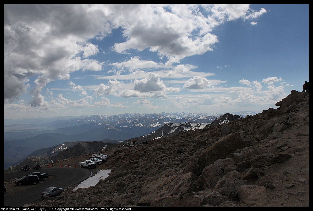 Mountain tops with snow seen from the top of the highest mountain.