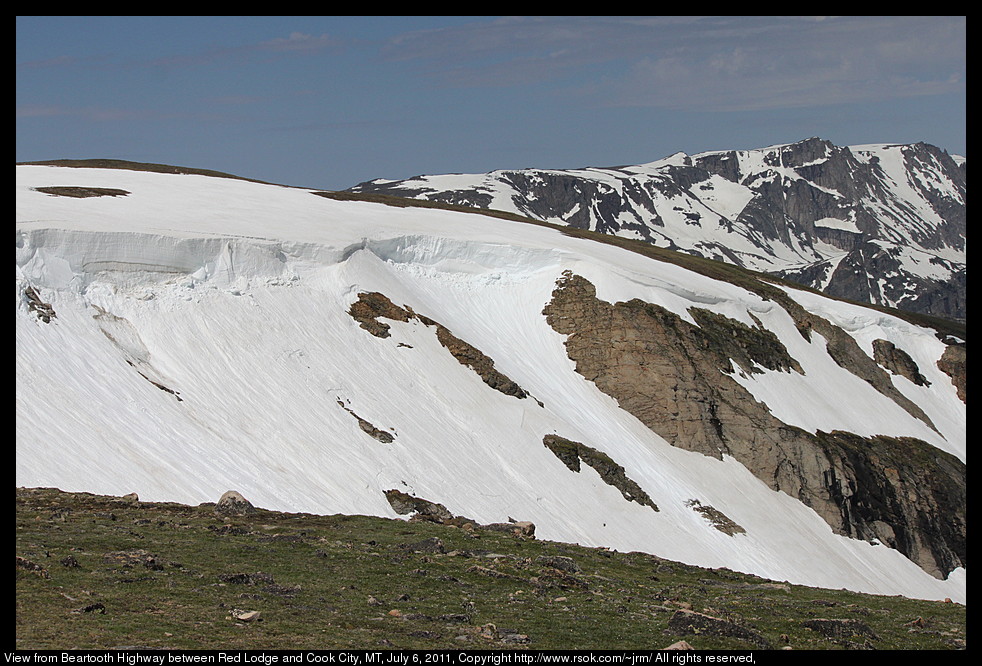 Snow capped mountains.