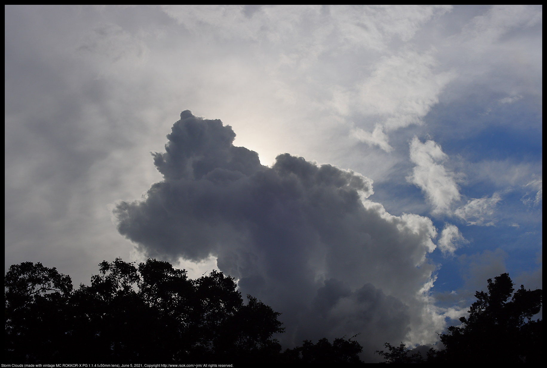 Storm Clouds (made with vintage MC ROKKOR-X PG 1:1.4 f=50mm lens), June 5, 2021